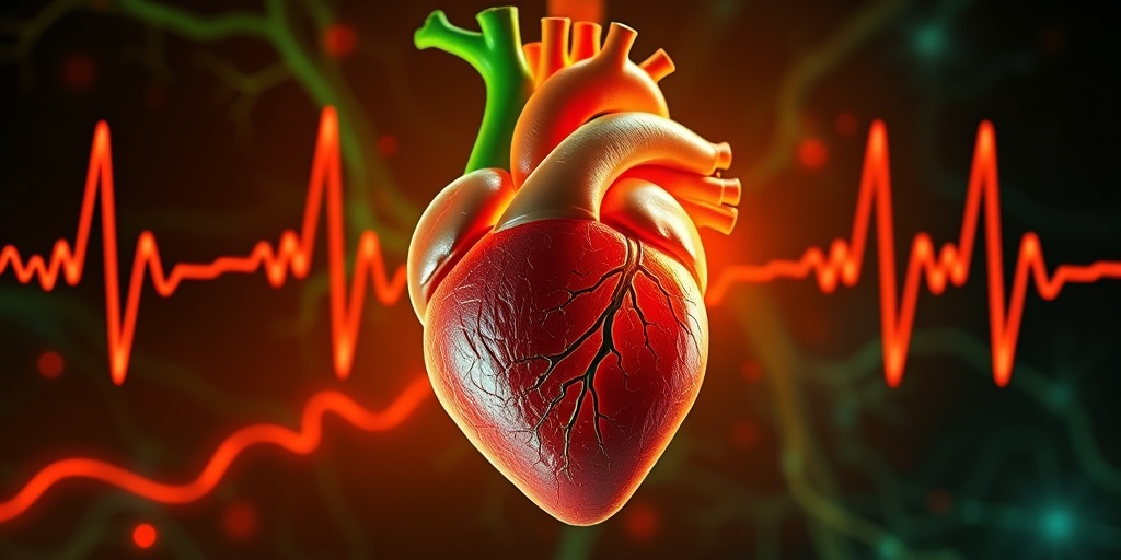 A detailed human heart symbolizes potassium's impact on cardiovascular health, surrounded by vibrant elements representing healthy blood flow.4.png