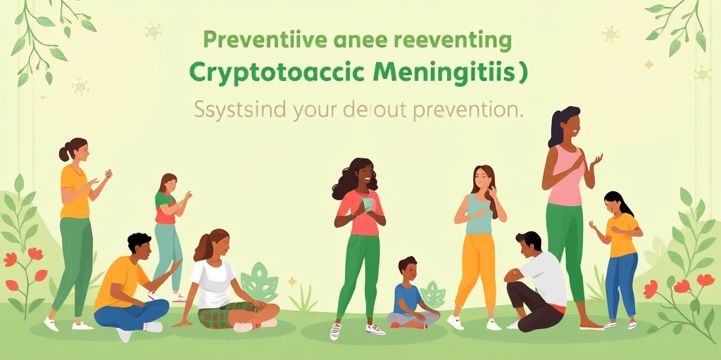 A diverse group engaging in healthy activities, promoting preventive measures against Cryptococcic Meningitis in a calming green setting.5.png