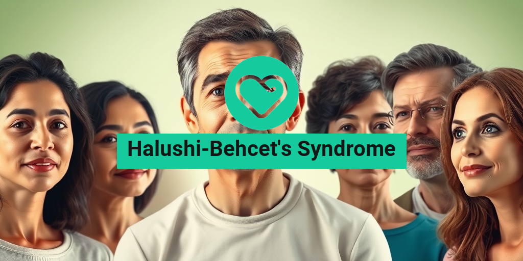 A diverse group of individuals sharing experiences of Halushi-Behcet's Syndrome in a supportive, warm environment. • Yesil Health AI