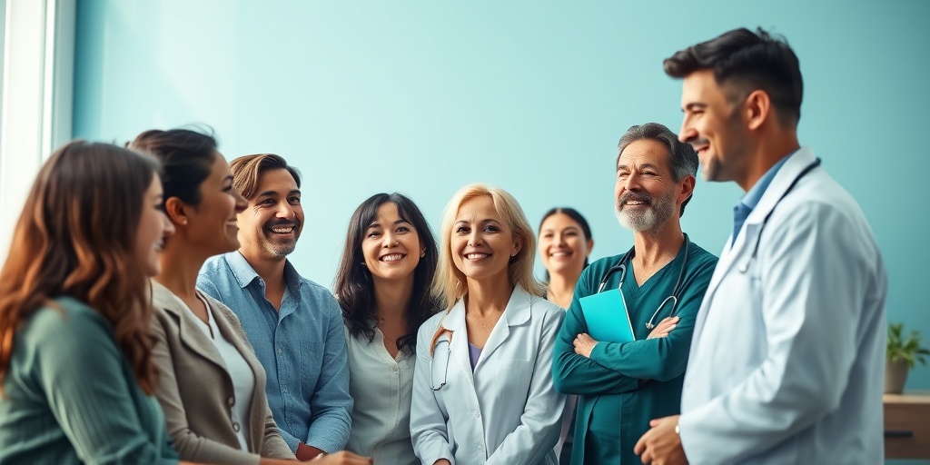A diverse group of patients discussing treatment options in a supportive environment, symbolizing hope and resilience against mandibular ameloblastoma.  5.png