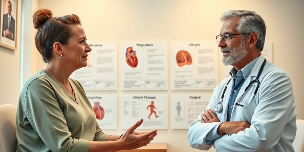 A doctor discusses treatment options with a patient in a well-lit consultation room, conveying hope and determination for recovery.  4.png