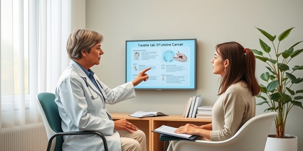 A doctor discussing treatment options with a patient in a cozy consultation room filled with medical resources and warmth.4.png