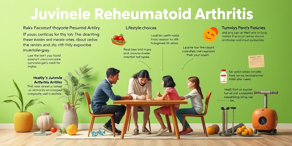 A family discusses health history at a table, with healthy foods and exercise equipment in a serene green setting.3.png