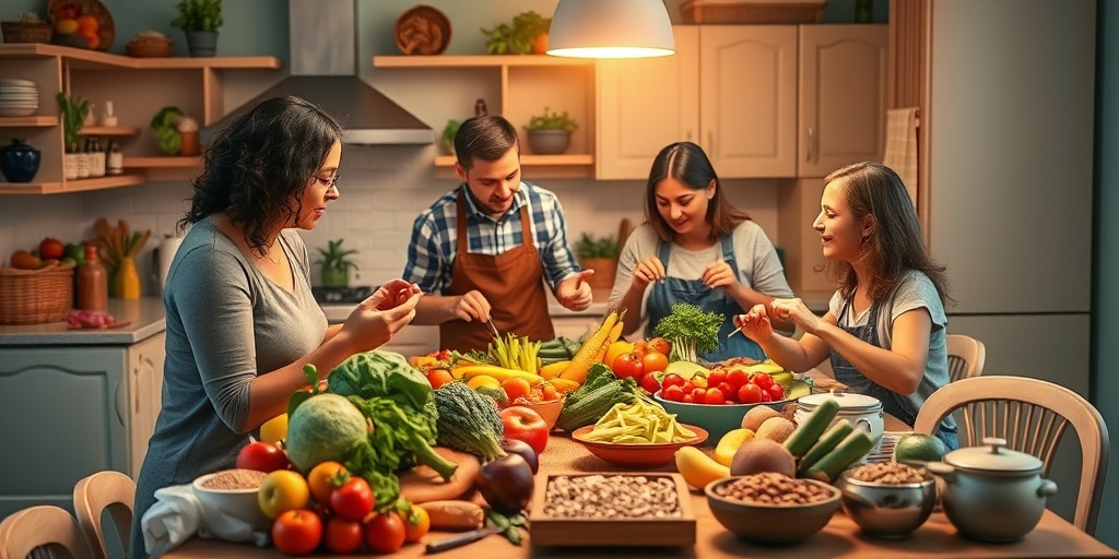 A family prepares a colorful, nutritious meal in a cozy kitchen, highlighting healthy eating habits and togetherness.  2.png
