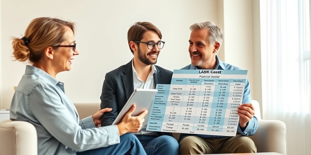 A financial advisor explains LASIK costs to a couple, using a tablet to present payment plans in a calming office.  5.png