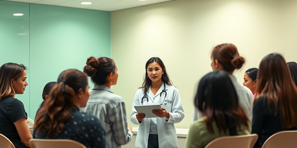 A healthcare professional answers birth control questions in a modern clinic, fostering trust and communication among diverse patients. 5.png