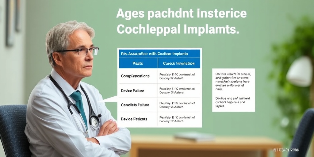 A healthcare professional discusses cochlear implant risks with a patient, emphasizing informed decision-making in a consultation room.  4.png