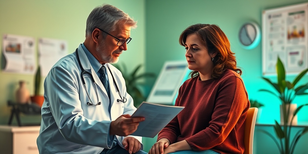 A healthcare professional discusses test results with a patient in a calming examination room, emphasizing compassionate care. 4.png