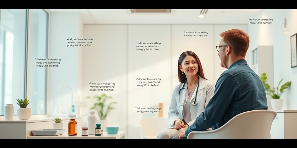 A healthcare professional explains treatment options for Tardive Oral Dyskinesia to a patient in a bright, modern clinic.  4.png
