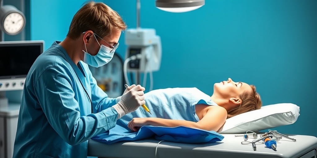 A healthcare professional performs a lumbar puncture in a modern facility, with sterile instruments and a patient on the examination table.  3.png