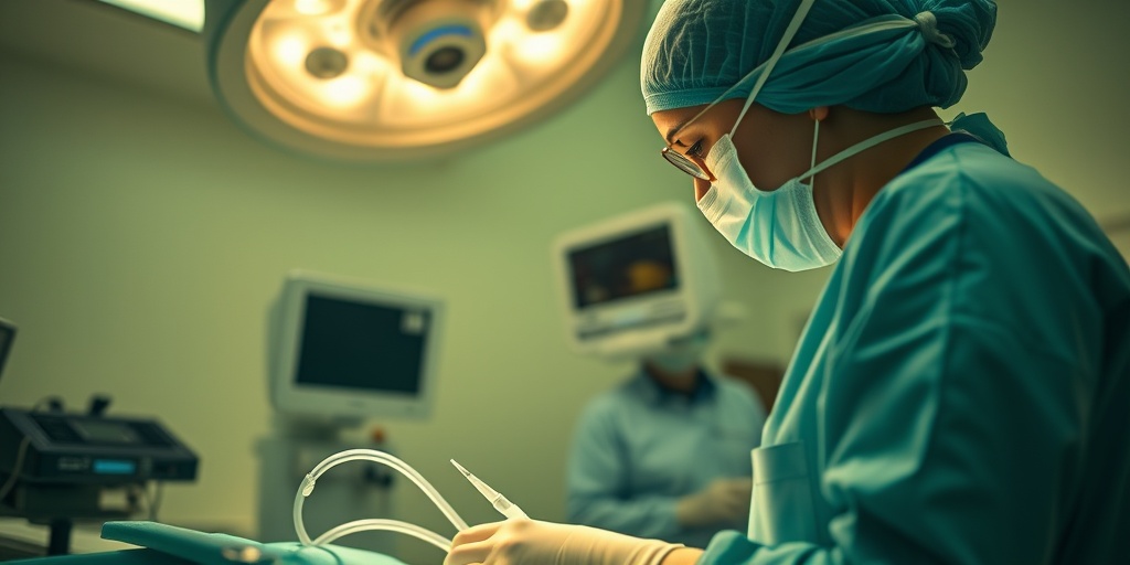 A healthcare professional performs an abortion in a sterile, well-lit operating room, emphasizing precision and safety during the procedure.  4.png