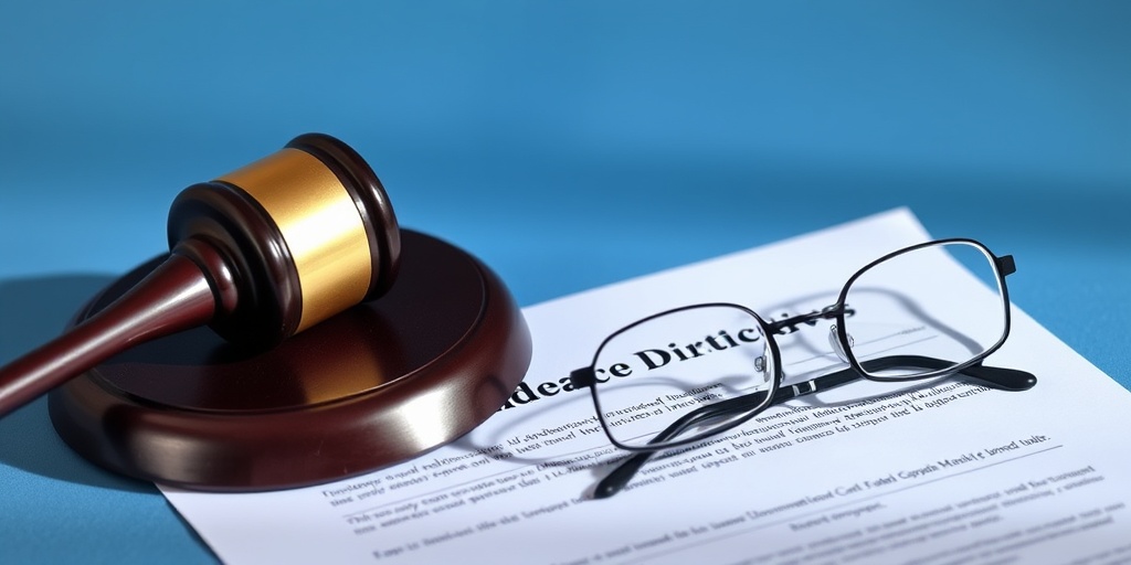A legal document rests under a gavel and glasses, highlighting the serious nature of advance directives against a blue background.  4.png