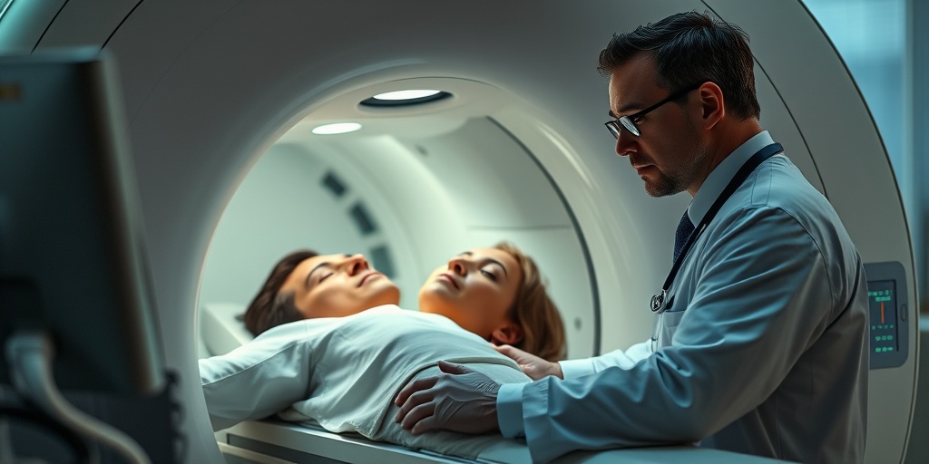 A medical professional conducts an MRI scan, capturing advanced technology and a calm patient in a trusting environment.  3.png