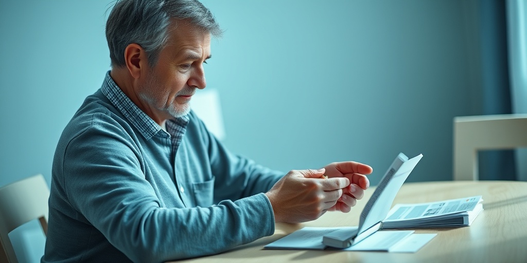 A middle-aged adult carefully maintains their cochlear implant at home, surrounded by a cleaning kit and soft natural light.  5.png