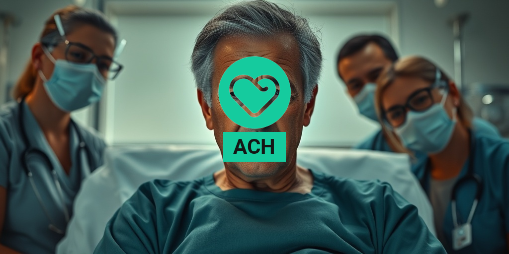 A middle-aged individual in a hospital, distressed during an adrenal crisis, surrounded by attentive medical professionals. • Yesil Health AI