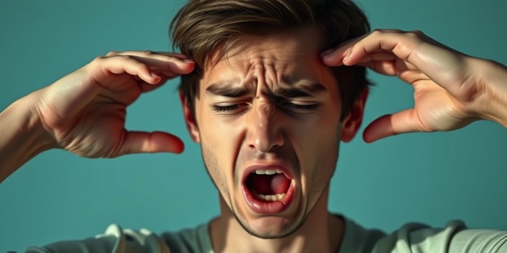 A person in distress, highlighting anxiety and rapid heartbeat, surrounded by soft green and creamy white tones.  2.png