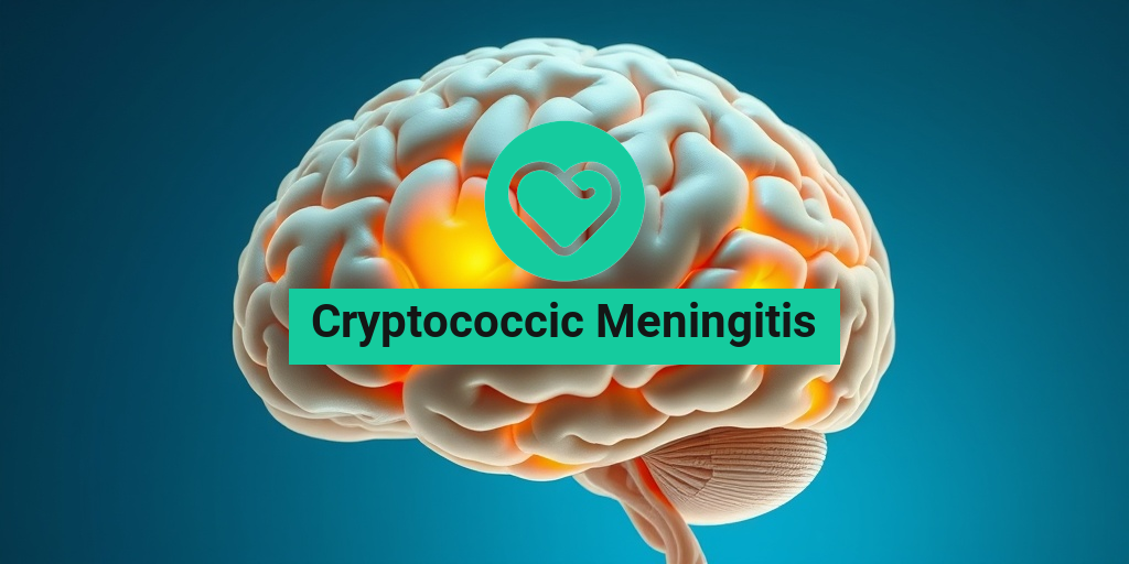 A photorealistic brain illustration highlights areas inflamed by Cryptococcic Meningitis against a calming blue backdrop. β’ Yesil Health AI