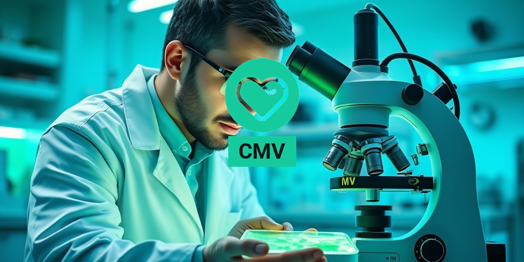 A scientist in a lab coat examines a petri dish under a microscope, focused on CMV research. β’ Yesil Health