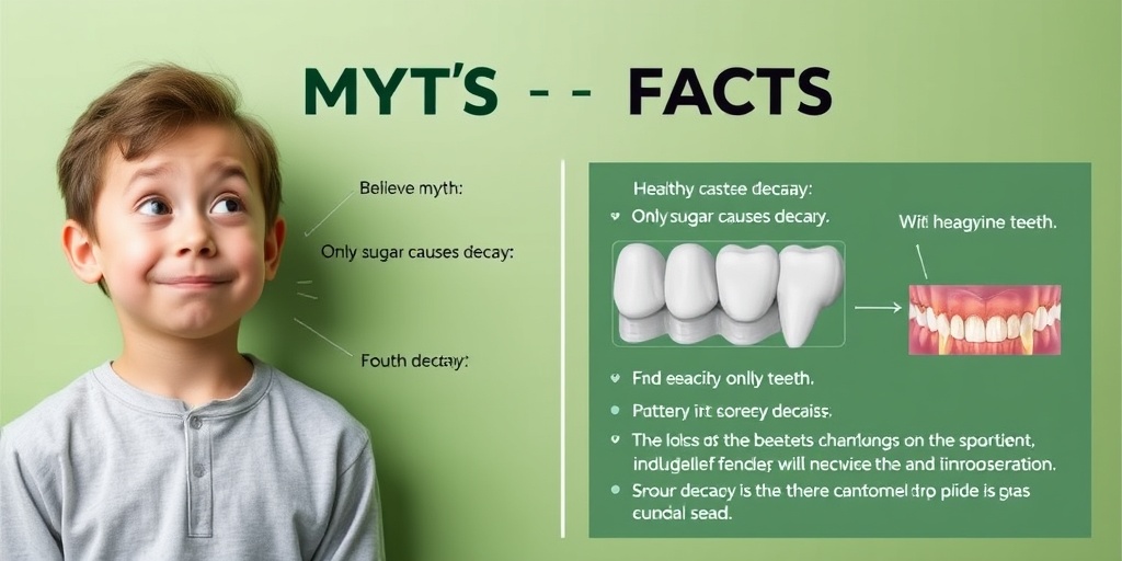 A split scene contrasts a myth about tooth decay with factual information, promoting education in a soothing green setting.  5.png