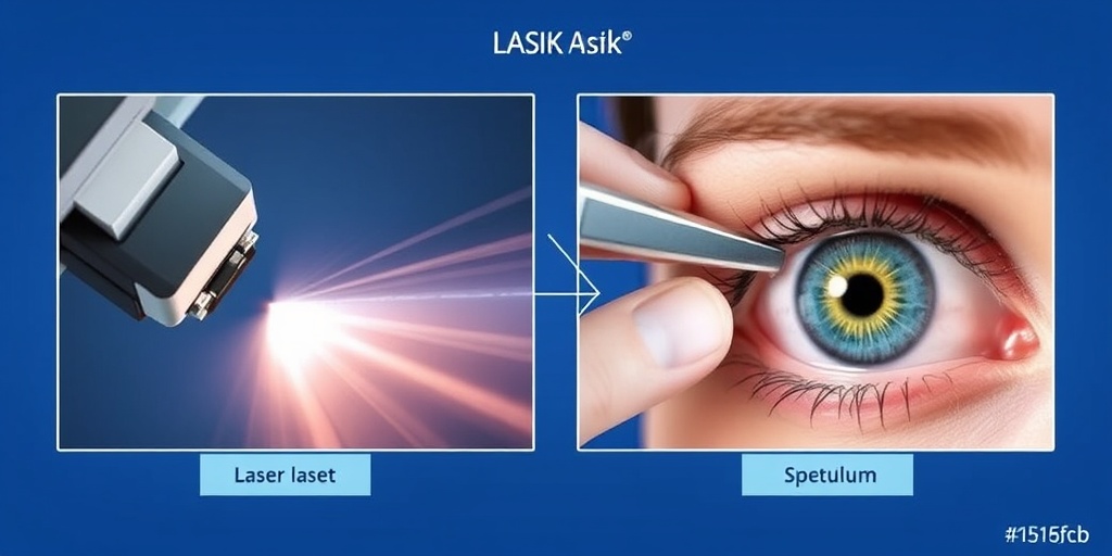 A split-screen image shows a laser targeting the cornea and a patient’s eye held open, highlighting LASIK precision.  2.png