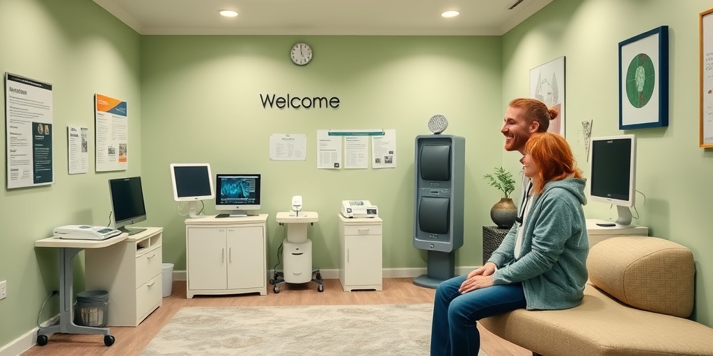 A welcoming biofeedback therapy space with devices and educational materials, featuring a friendly professional explaining the process.  5.png