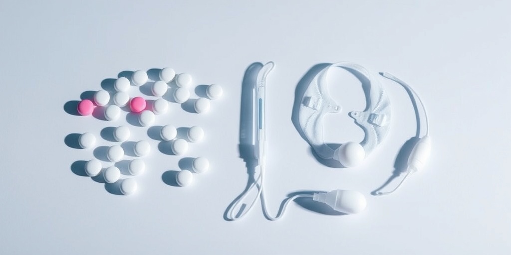An array of birth control methods displayed on a clean surface, highlighting clarity and accessibility in reproductive health. 2.png