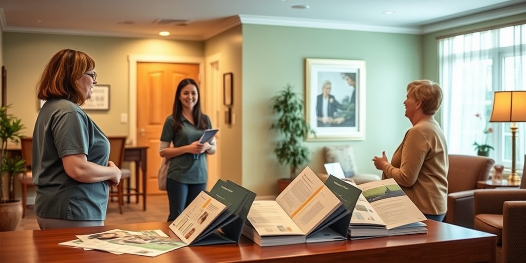 An inviting reception area where a friendly staff member greets a family, showcasing supportive hospice services.2.png