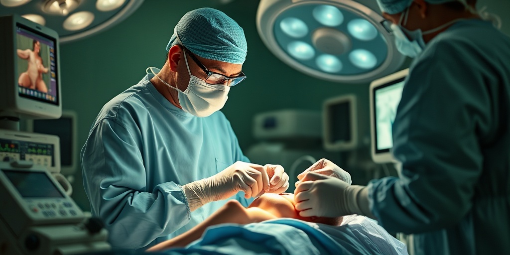 An obstetrician performing an emergency procedure, highlighting the intensity of the moment with medical staff monitoring vital signs in a dramatic scene.4.png