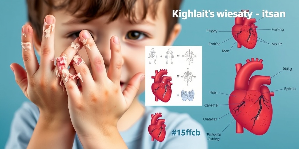 Close-up of a child's hands with peeling skin, illustrating Kawasaki Disease symptoms against a calming blue background.2.png