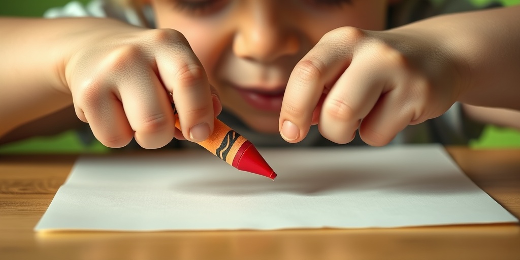 Close-up of a child's trembling hands struggling to hold a crayon, symbolizing determination amidst challenges. 2.png