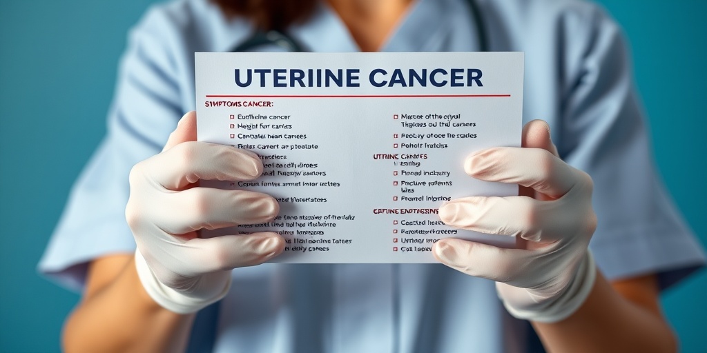 Close-up of a medical professional's hands holding a chart on uterine cancer symptoms, emphasizing awareness and education.2.png