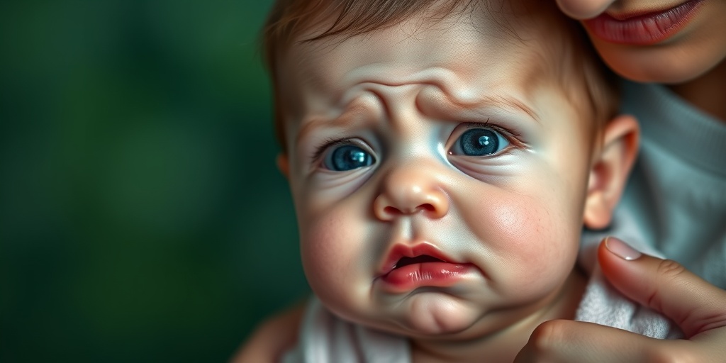 Close-up of an infant's determined expression, held by a caregiver in a soothing green and blue environment.  2.png