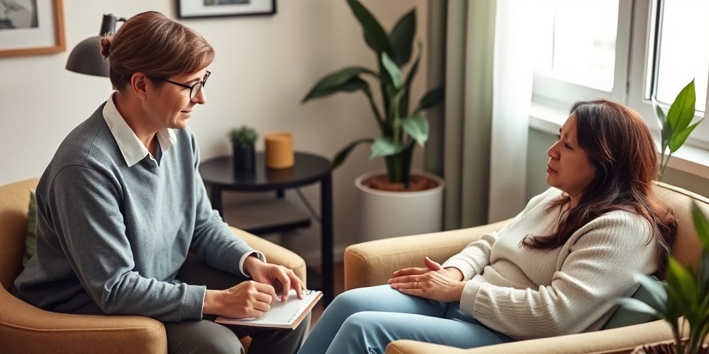 Compassionate consultation in a cozy office, a mental health professional listening attentively, fostering a supportive and safe environment.  5.png