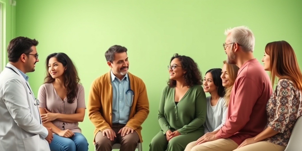 Diverse individuals discussing family medical history in a clinical setting, emphasizing community support for Tuberous Sclerosis awareness.  3.png