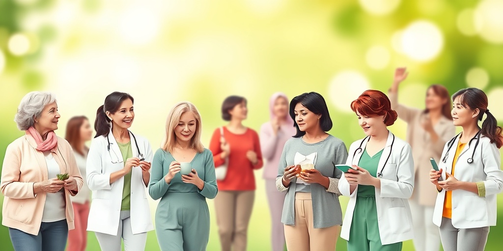Diverse women promoting health through exercise and nutrition, set against a vibrant background symbolizing vitality and prevention.3.png