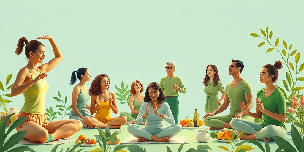 Individuals engaging in healthy activities, symbolizing wellness and vitality, set against a calming blue background.5.png