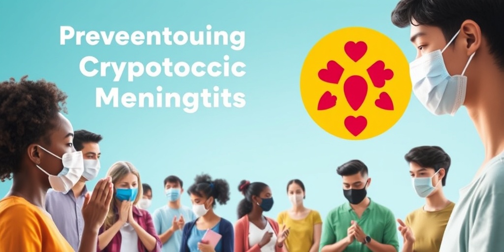 Individuals practice preventive measures against Cryptococcic Meningitis, emphasizing community health with bright lighting and a subtle blue background.  5.png