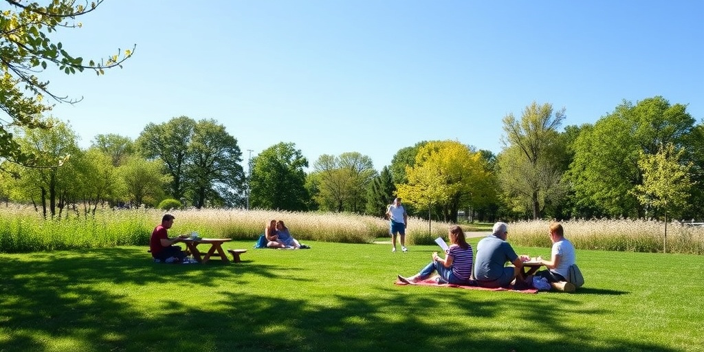 People enjoy a sunny day outdoors, emphasizing the best times for allergy sufferers with lower pollen levels and clear skies.  4.png