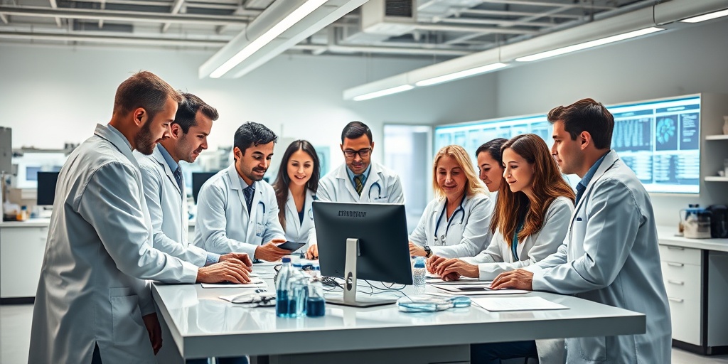 Researchers analyze data in a high-tech lab, embodying hope and innovation in the future of Recurrent Multiple Myeloma research.5.png