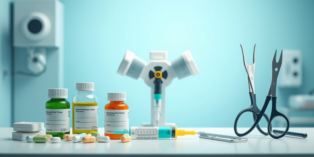 Various treatment options for hyperthyroidism displayed in a modern medical environment, emphasizing hope with bright clinical lighting.  4.png