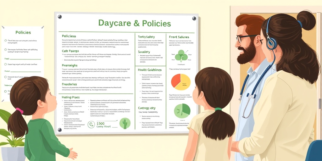 A caregiver explains daycare policies to parents, fostering transparency and trust in a warm, professional setting with informative visuals.  5.png