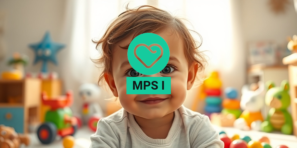 A child with MPS I sits joyfully in a toy-filled room, showcasing unique facial features and innocence. β’ Yesil Health AI