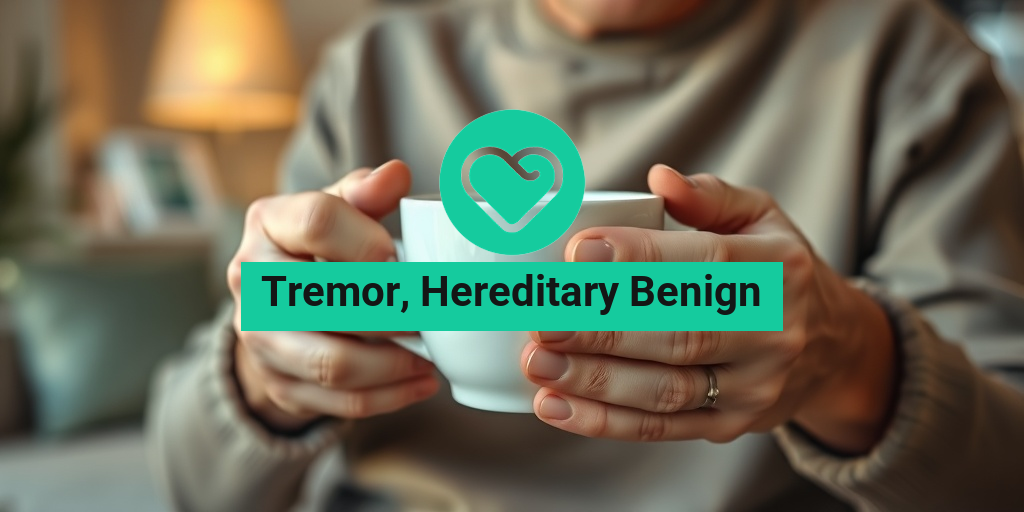A close-up of a middle-aged person holding a cup of tea, showcasing their gentle hand tremor in a cozy living room. β’ Yesil Health AI