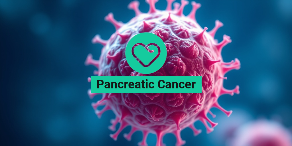 A close-up view of a pancreatic cancer cell under a microscope, highlighting its irregular surface and unique structure. β’ Yesil Health AI