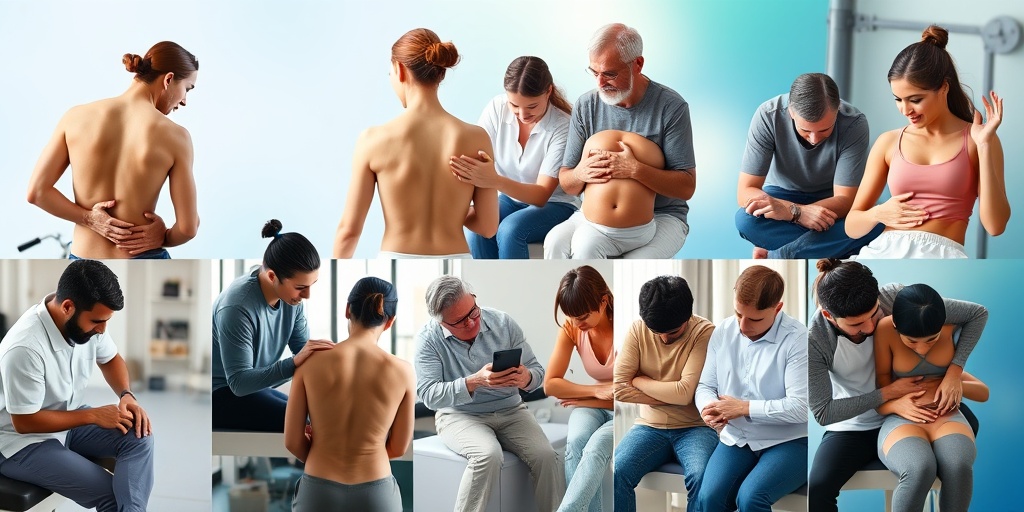A collage of diverse patients receiving manual therapy, highlighting personalized treatment for back pain, injuries, and stress relief.  3.png
