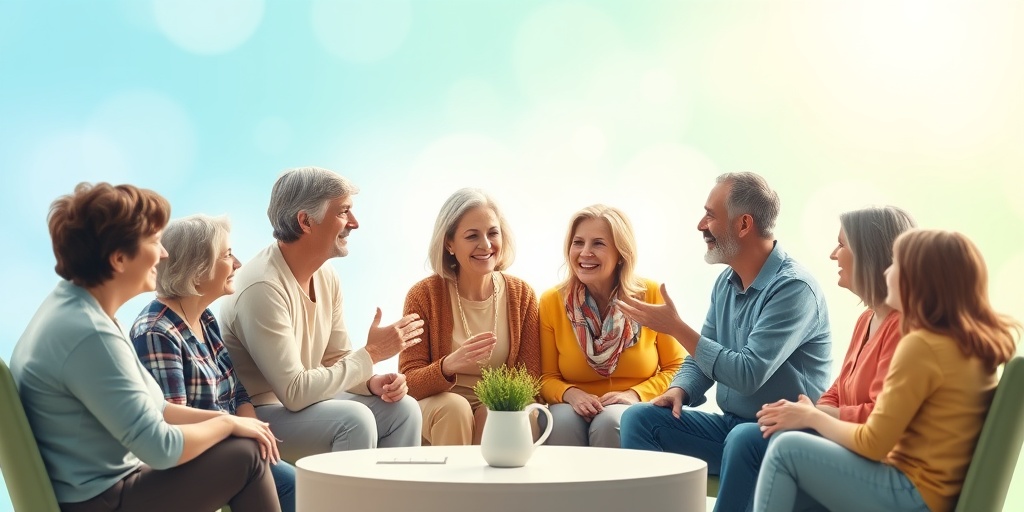 A community support group shares experiences and coping strategies for hereditary benign tremor in a bright, uplifting space.  5.png