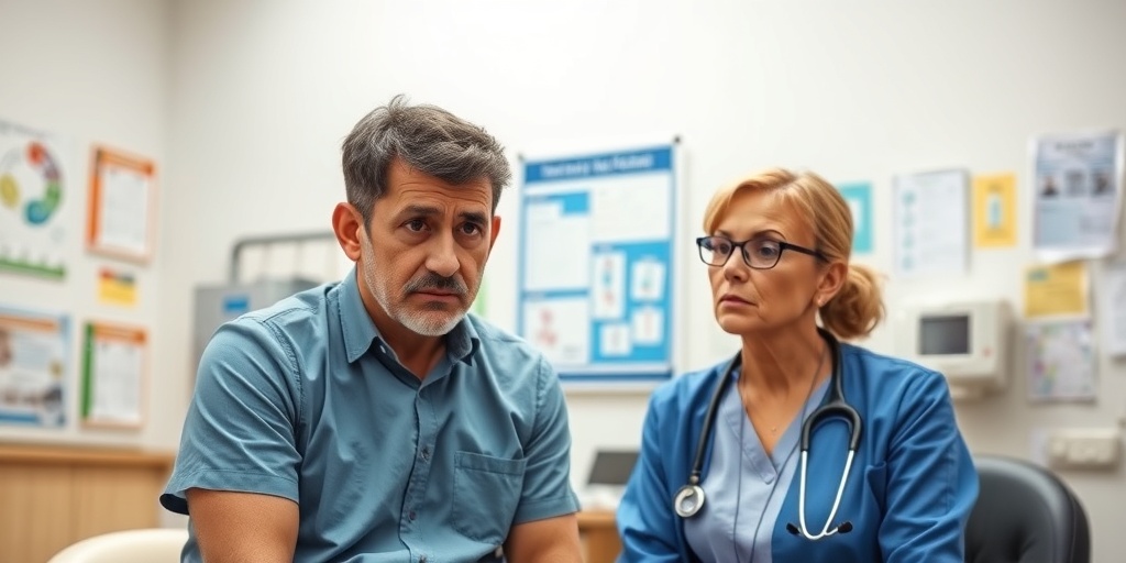A concerned individual consults a healthcare professional in a well-lit office, highlighting the importance of diabetes management discussions.  5.png