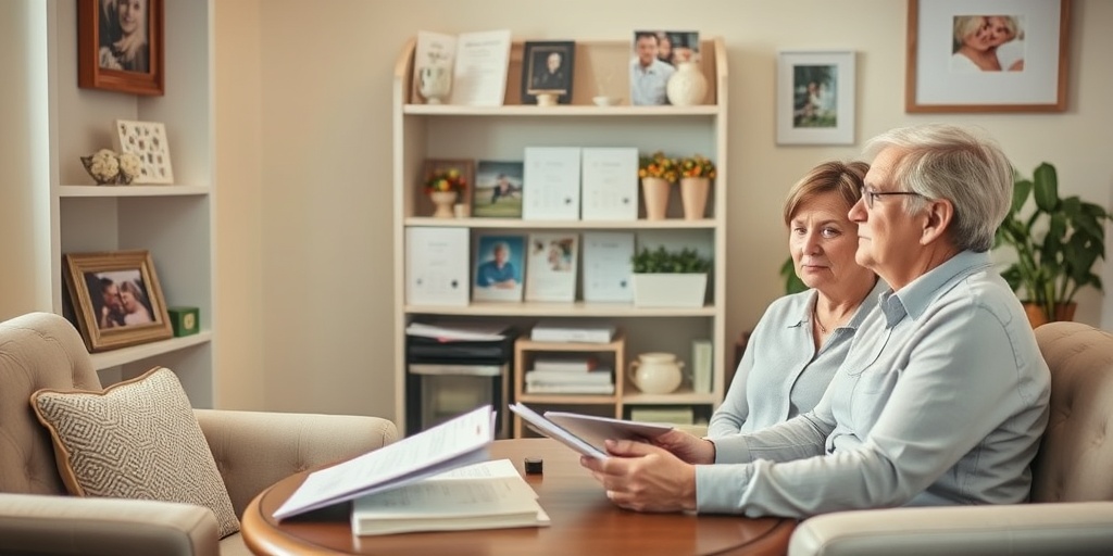 A couple engages with a funeral planner in a cozy office, emphasizing the importance of pre-planning for end-of-life decisions.  4.png
