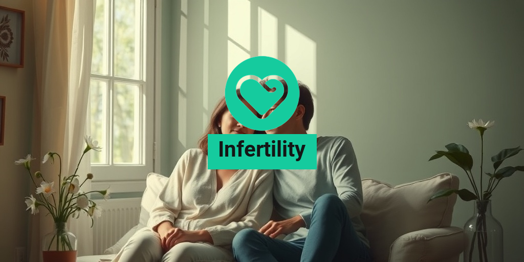 A couple sits in a softly lit room, surrounded by blooming flowers, embodying hope and connection during infertility. โข Yesil Health AI