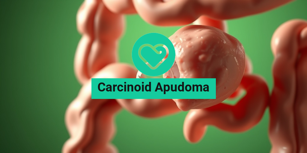 A detailed anatomical view of a Carcinoid Apudoma tumor within the gastrointestinal tract, surrounded by healthy tissue. β’ Yesil Health AI
